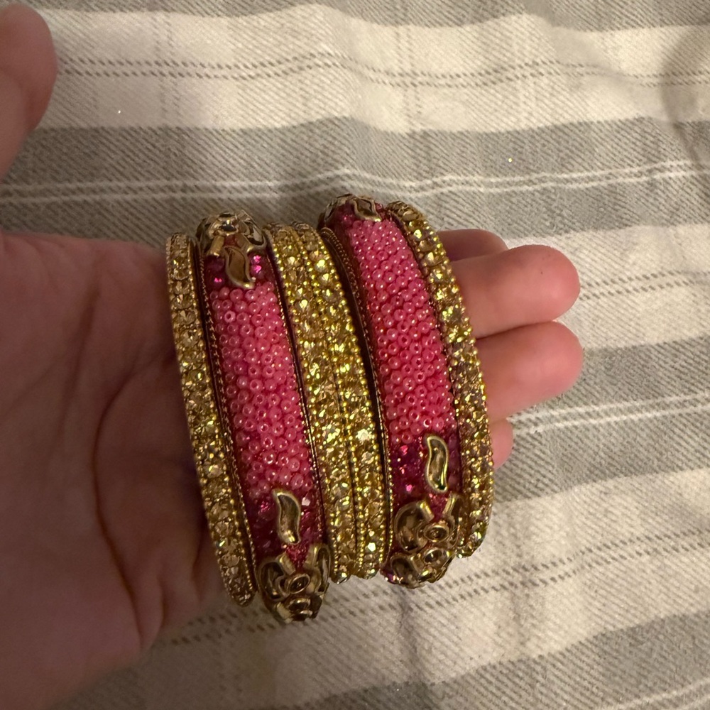 Elegant Gold and Pink Bangles